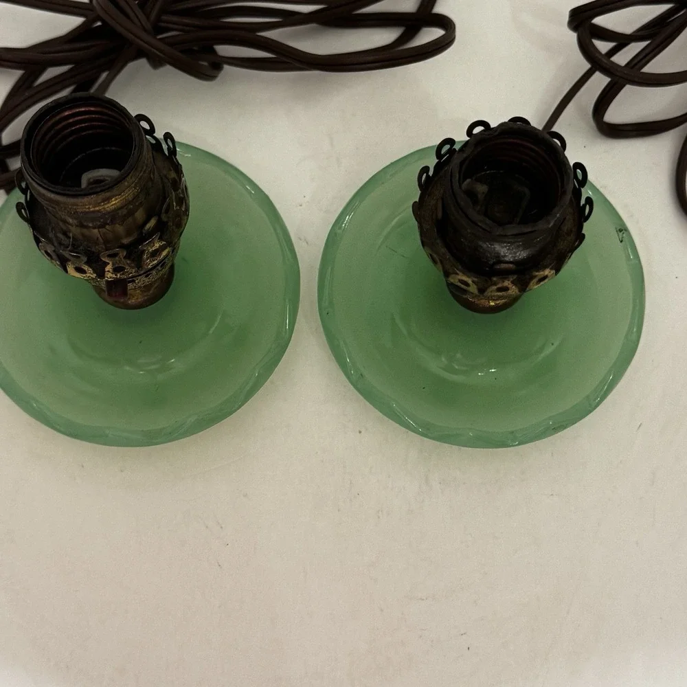 Vintage Antique Jadite Jadeite Table Vanity Boudoir Lamp Light Set Of 2 See Pics